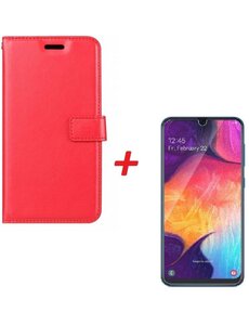 Ntech Ntech Samsung Galaxy A70/A70s Portemonnee hoesje Rood Met Glazen screenprotector