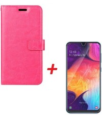 Ntech Ntech Samsung Galaxy A70/A70s Portemonnee hoesje - Pink Met Tempered Glas