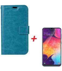 Ntech Ntech Samsung Galaxy A70/A70s Portemonnee hoesje - Blauw Met Tempered Glas