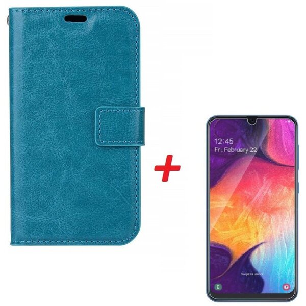 Ntech Ntech Hoesje Geschikt Voor Samsung Galaxy A70/A70s Portemonnee hoesje - Blauw Met Tempered Glas