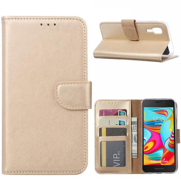 Ntech Ntech Hoesje Geschikt Voor Samsung Galaxy A2 Core Portemonnee Hoesje / Book Case - Goud