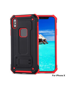 Ntech Ntech Apple iPhone X / Xs - Armor hoesje met Kickstand Zwart & Rood