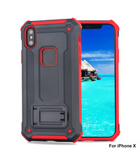 Ntech Ntech Apple iPhone X / Xs - Armor hoesje met Kickstand Grijs & Rood