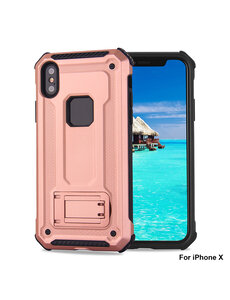 Ntech Ntech Apple iPhone X / Xs - Armor hoesje met Kickstand - Rose Goud