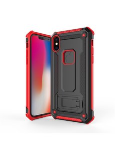 Ntech Ntech Apple iPhone Xs Max - Armor hoesje met Kickstand Zwart & Rood