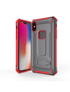 Ntech Ntech Apple iPhone Xs Max - Armor Hoesje met Sta-Functie - Grijs & Rood