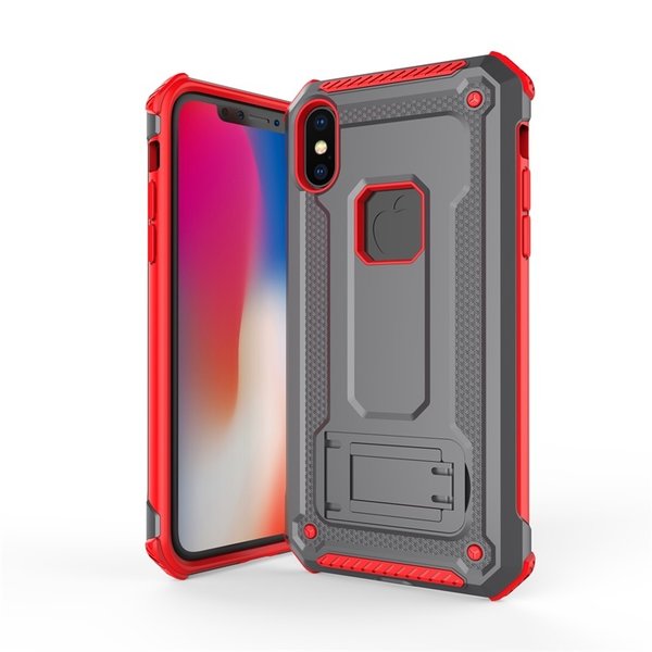 Ntech Ntech hoesje Geschikt voor iPhone Xs Max - Armor Hoesje met Sta-Functi - Grijs & Rood