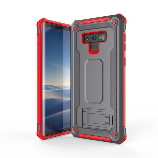 Ntech Ntech Hoesje Geschikt Voor Samsung Galaxy Note 9 Armor hoesje met Kickstand Grijs & Rood