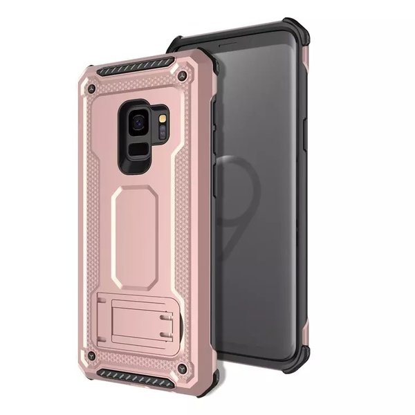 Ntech Ntech Hoesje Geschikt Voor Samsung Galaxy S9 Armor hoesje met Kickstand - Rose Goud