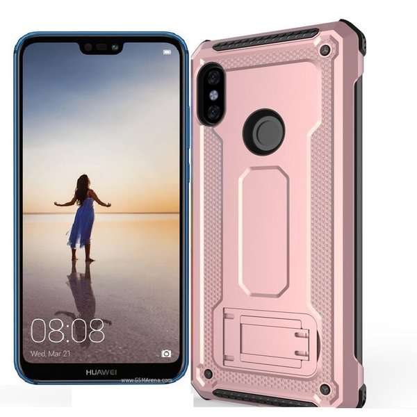 Ntech Ntech Hoesje Geschikt voor Huawei P20 Lite Armor hoesje met Kickstand Rose Goud