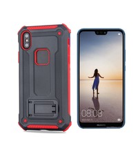 Ntech Ntech Huawei P20 Lite Armor hoesje met Kickstand Grijs & Rood