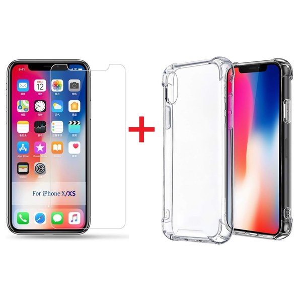 Ntech Ntech hoesje Geschikt voor iPhone Xs Max Screenprotector Tempered Glass + Anti Shock Hoesje