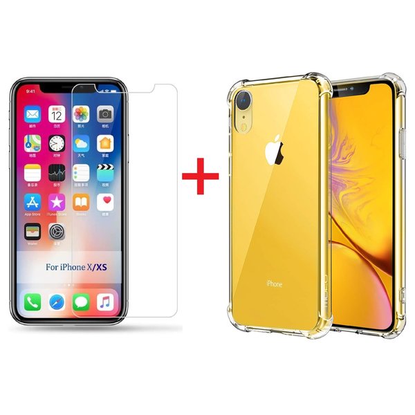 Ntech Ntech hoesje Geschikt voor iPhone Xr Screenprotector Tempered Glass + Anti Shock Hoesje