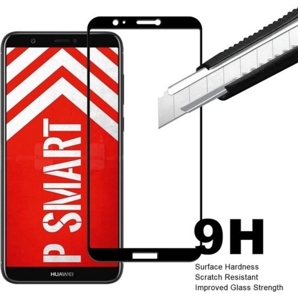 Merkloos Huawei P Smart Scratch-Proof / Anti-Shock / Shatter-proof Full cover Screenprotector / Tempered Glass Zwart