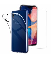 Ntech Ntech Samsung Galaxy A20e TPU transparant hoesje + Glazen Screenprotector - Case-Friendly