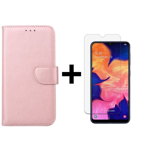 Ntech Ntech Hoesje Geschikt Voor Samsung Galaxy A10 Portemonnee Hoesje - Rose goud +Glazen Screenprotector - Case-Friendly