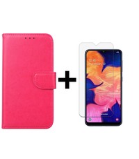 Ntech Ntech Samsung Galaxy A10 Portemonnee Hoesje - Roze +Glazen Screenprotector - Case-Friendly