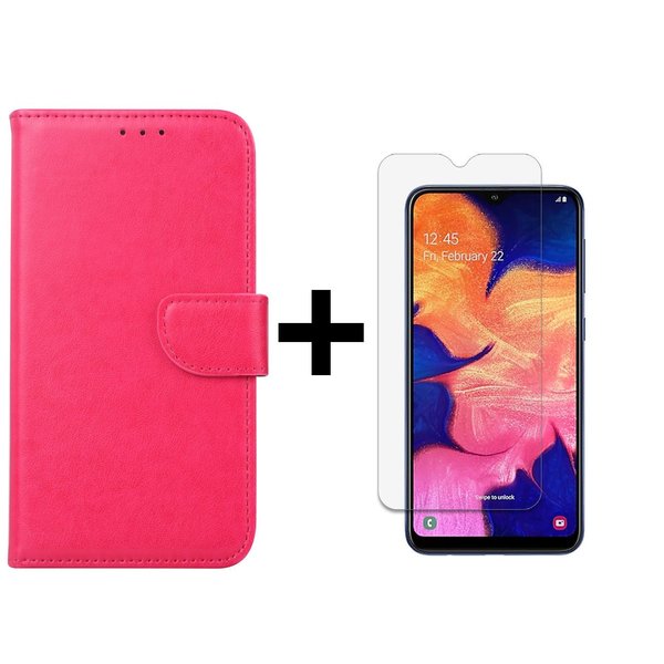 Ntech Ntech Hoesje Geschikt Voor Samsung Galaxy A10 Portemonnee Hoesje - Roze +Glazen Screenprotector - Case-Friendly