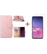 Ntech Ntech Hoesje voor Samsung Galaxy S10e portemonnee hoesje - Rose Goud + Screenprotector glas