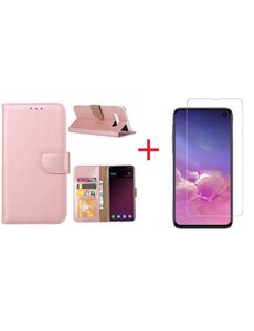 Ntech Ntech Hoesje voor Samsung Galaxy S10e portemonnee hoesje - Rose Goud + Screenprotector glas