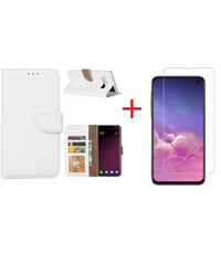 Ntech Ntech Hoesje voor Samsung Galaxy S10e portemonnee hoesje - Wit + Screenprotector glas