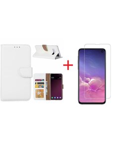Ntech Ntech Hoesje voor Samsung Galaxy S10e portemonnee hoesje - Wit + Screenprotector glas