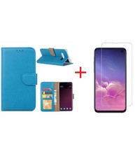 Ntech Ntech Hoesje voor Samsung Galaxy S10e portemonnee hoesje - Blauw + Screenprotector glas