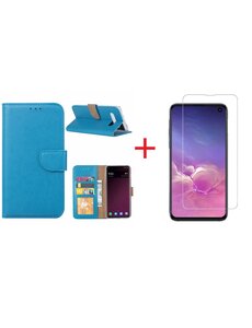 Ntech Ntech Hoesje voor Samsung Galaxy S10e portemonnee hoesje - Blauw + Screenprotector glas