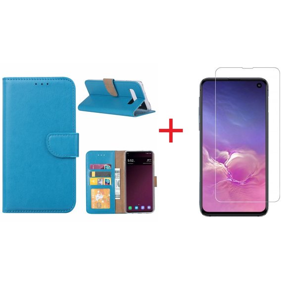 Ntech Ntech Hoesje Geschikt Voor Samsung Galaxy S10e portemonnee hoesje - Blauw + Screenprotector glas