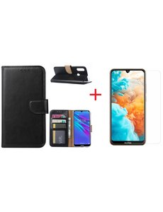 Ntech Ntech Portemonnee Hoesje/Book Case met Opbergvakjes Huawei Y6 2019 - Zwart + Screenprotector glas