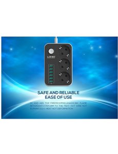 Ldnio LDNIO Premium Stopcontact / Stekkerdoos / Oplaad Station met 6 USB Poorten 3.4A en 3 stekkers met aan en uit knop