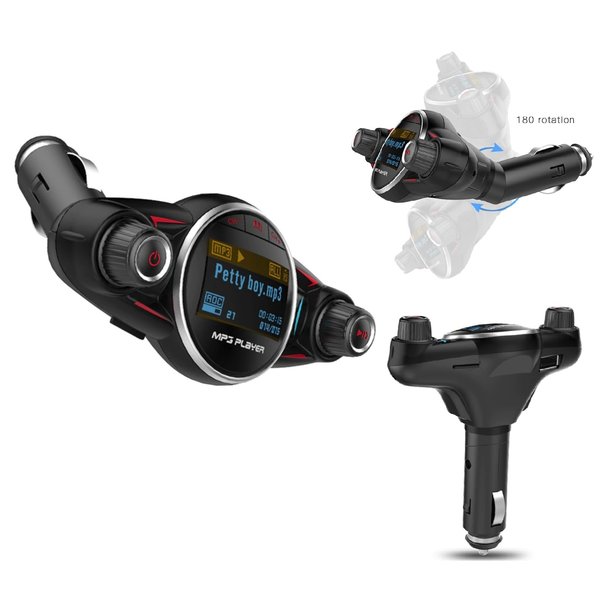 Ntech Ntech Smart Car Kit Bluetooth 5.0+EDR FM Transmitter 3.1A Charger-1,3" LED scherm TF kaart AUX poort - Handsfree Call functie - BT08 voor Galaxy S10/S10+ / Geschikt voor iPhone Xs/Xs Max / Huwei P30/P30 Pro