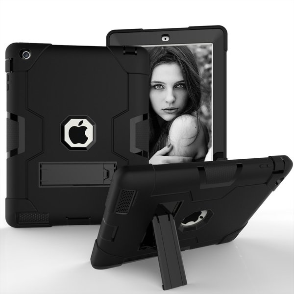 Ntech Ntech hoes geschikt voor iPad Apple iPad 2 / 3 / 4 Built in Kickstand Armor - Zwart