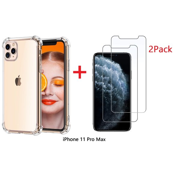 Ntech Ntech hoesje Geschikt voor iPhone 11 Pro Max Anti Shock Hoesje + 2X Screenprotector