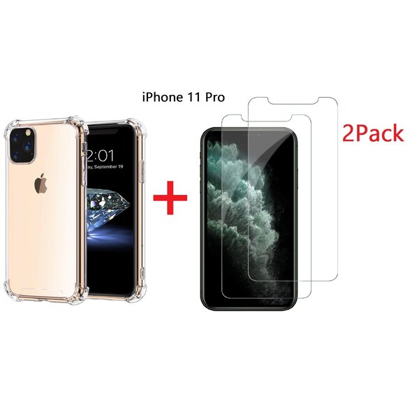 Ntech Ntech hoesje Geschikt voor iPhone 11 Pro Anti Shock Hoesje + 2X Screenprotector