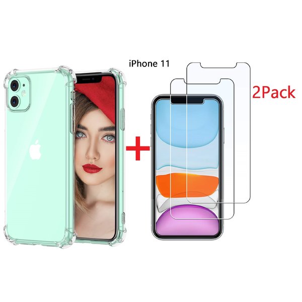 Ntech Ntech hoesje Geschikt voor iPhone 11 Anti Shock Hoesje + 2X Screenprotector