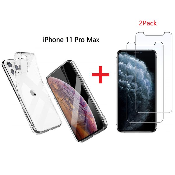 Ntech Ntech hoesje Geschikt voor iPhone 11 Pro Max Transparant Hoesje + 2X Screenprotector