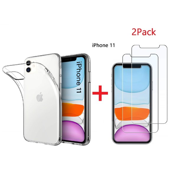 Ntech Ntech hoesje Geschikt voor iPhone 11 Transparant Hoesje + 2X Screenprotector