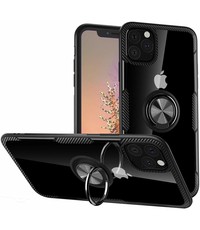 Ntech Apple iPhone 11 Pro Luxe Back Hoesje Metalen Ring houder - Zwart