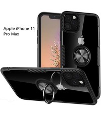 Ntech Apple iPhone 11 Pro Max Luxe Back Hoesje Metalen Ring houder - Zwart