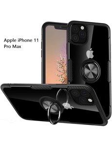 Ntech Apple iPhone 11 Pro Max Luxe Back Hoesje Metalen Ring houder - Zwart
