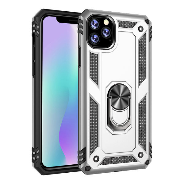 Ntech Ntech hoesje Geschikt voor iPhone 11 Pro Max Armor Ringhouder TPU - Zilver
