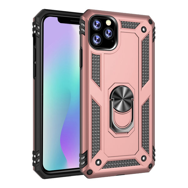 Ntech Ntech hoesje Geschikt voor iPhone 11 Pro Max Armor Ringhouder TPU - Rosegoud