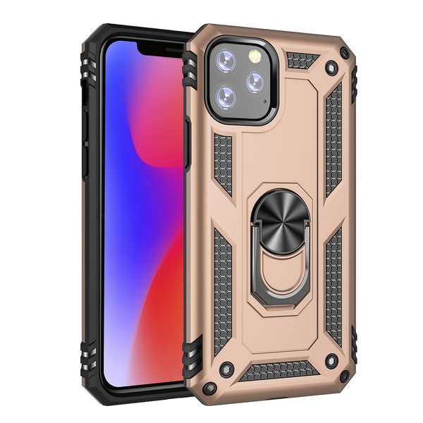 Ntech Ntech hoesje Geschikt voor iPhone 11 Pro Armor Ringhouder TPU - Goud