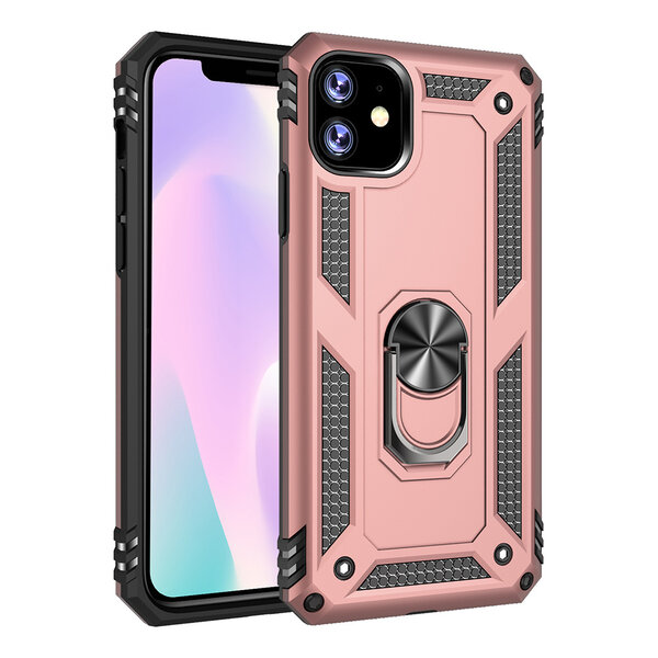 Ntech Ntech hoesje Geschikt voor iPhone 11 Armor Ringhouder TPU - Rosegoud