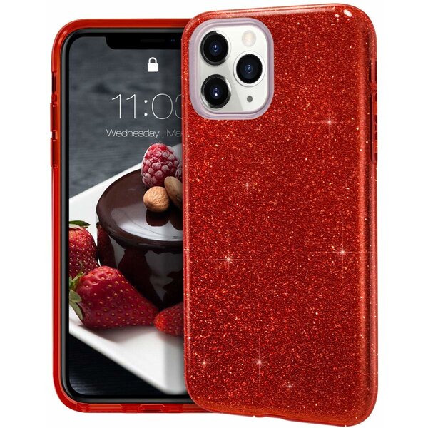 Ntech Ntech hoesje Geschikt voor iPhone 11 Pro Max Glitter TPU Back Hoesje - Rood