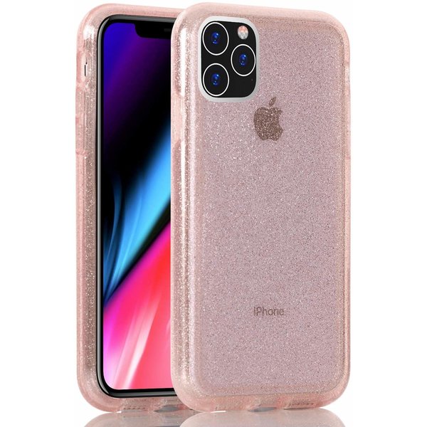 Ntech Ntech hoesje Geschikt voor iPhone 11 Pro Max Glitter TPU Back Hoesje - Roze