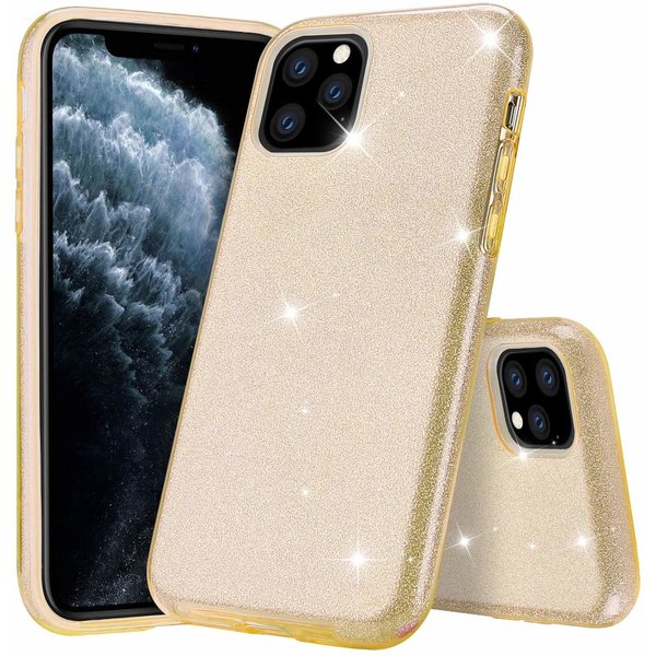 Ntech Ntech hoesje Geschikt voor iPhone 11 Pro Max Glitter TPU Back Hoesje - Goud