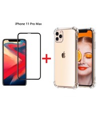 Ntech iPhone 11 Pro Max Screenprotector Zwart + Anti-Shock Hoesje - Ntech