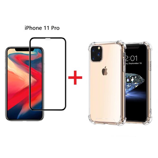 Ntech Hoesje Geschikt voor iPhone 11 Pro Screenprotector Zwart + Anti-Shock Hoesje